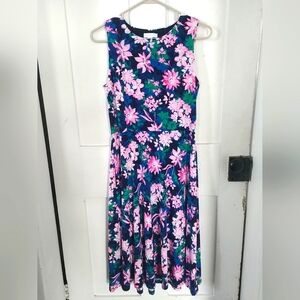 Charter Club Womens Midi Sleeveless Floral Dress Blue Pink Green Size Small